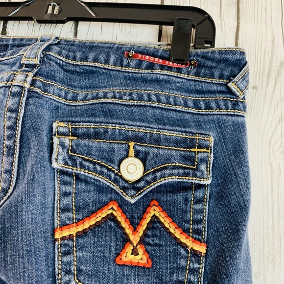 Womens Vigoss Bootcut Embroidered Flap Pocket Dark Wash Denim Blue Jeans Size 9 - Picture 5 of 8